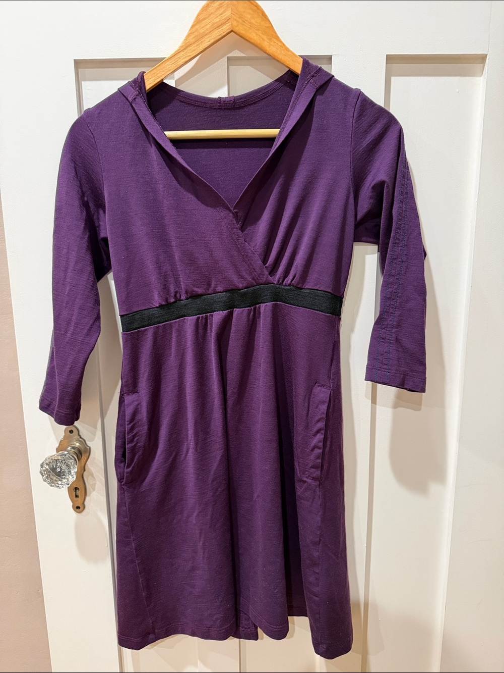 Rare purple ibex 100% merino wool dress with pockets and hoodie - Women’s small